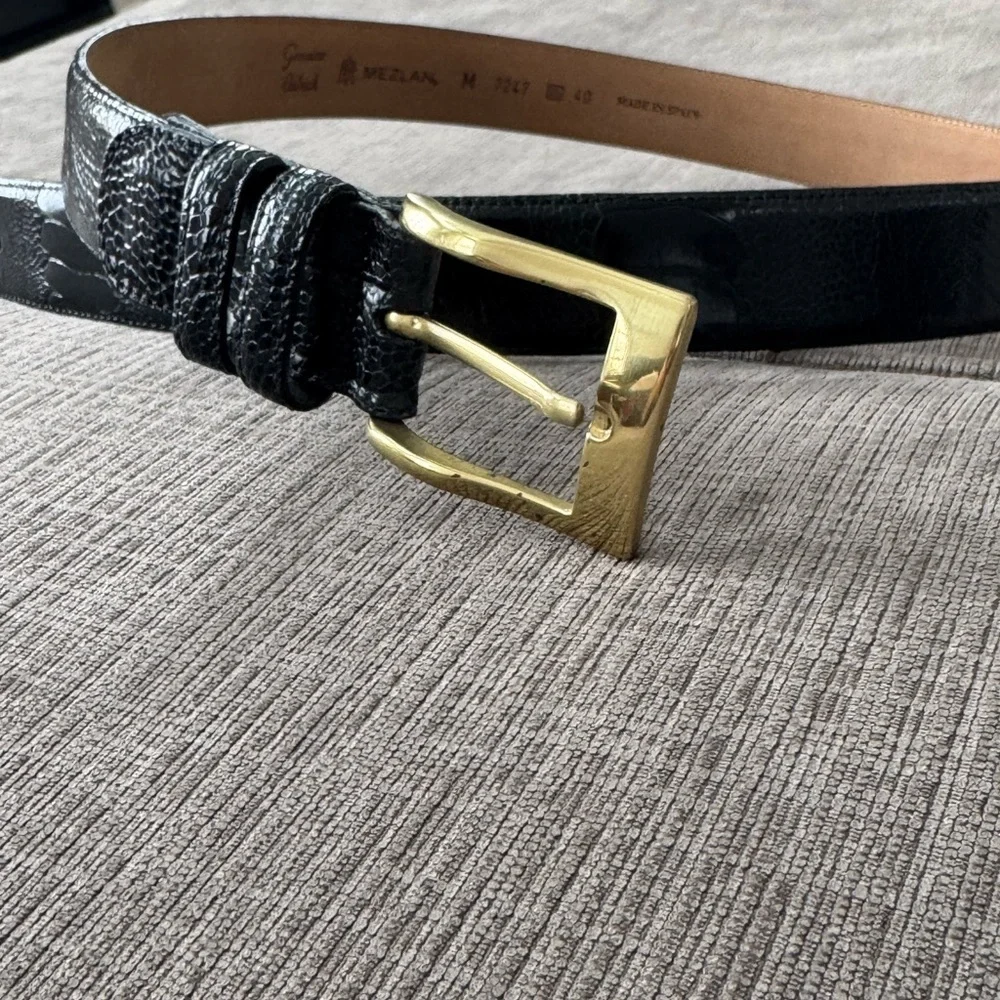 🔥 Mezlan Mens Genuine Ostrich Black Dress Belt A07257. Size 40